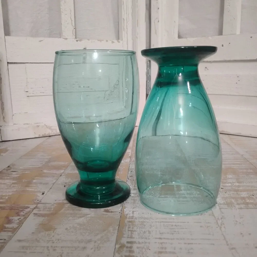 Modern Retro Cristar Lexington Turquoise Blue Green Pedestal Water Glasses NOS